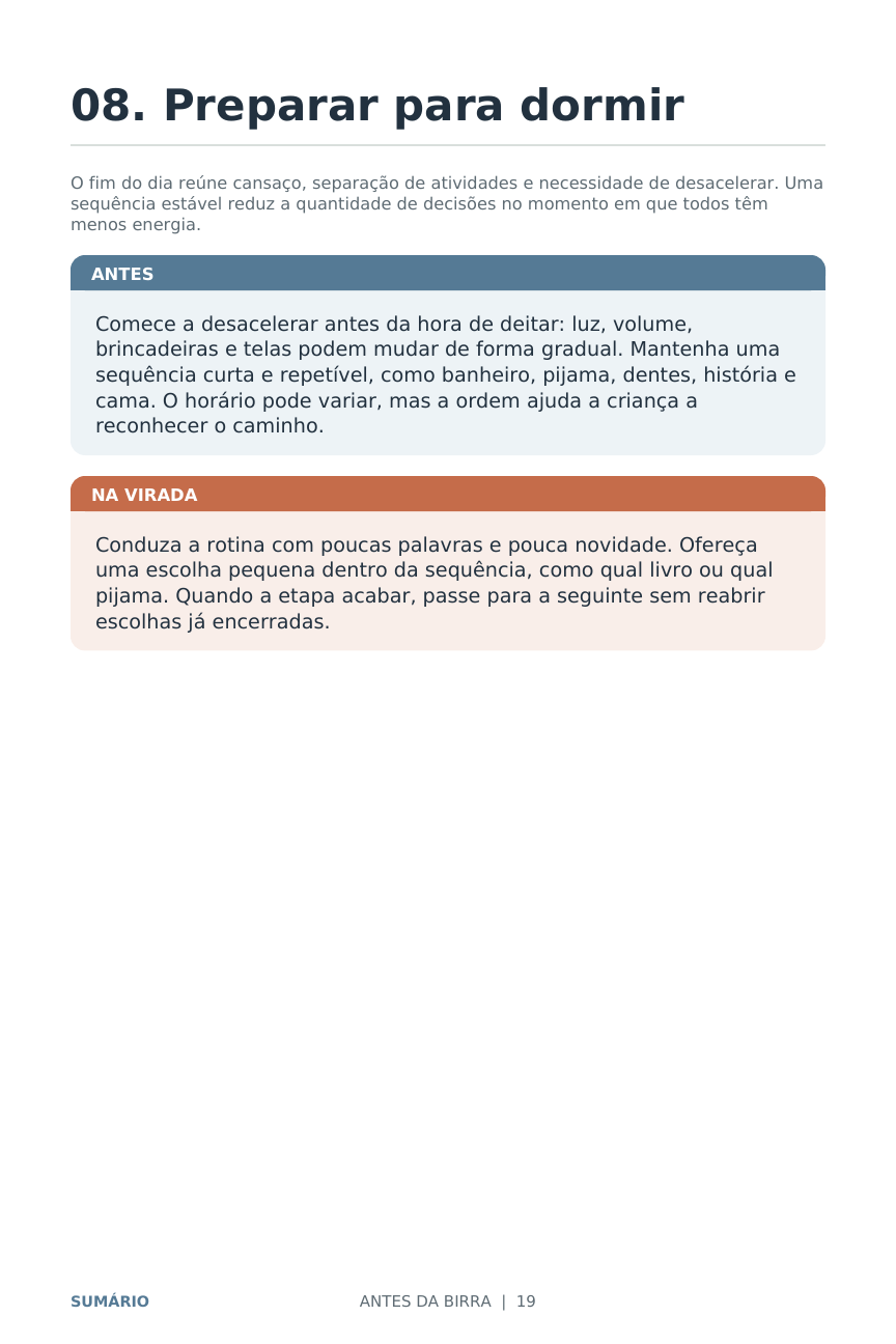 Página real da situação Preparar para dormir